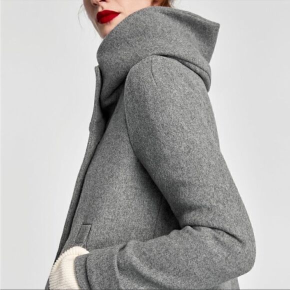 BEAUTIFUL WOMEN’S SIZE MEDIUM ZARA BASIC SHORT WOOL COAT W/WRAP COLLAR - Picture 9 of 14